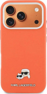 Karl Lagerfeld Karl & Choupette Head Pins Saffiano Case with MagSafe iPhone 17 Pro Max 6.9" Orange - KLHMP17X6PFKCLO