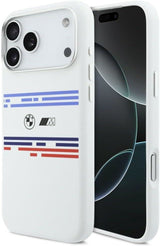 BMW M Series Silicone Horizontal Line Case with MagSafe for iPhone 17 Pro Max 6.9" White - BMHMP17X25SHOTSH