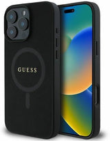 Guess Leather Saffiano Peony Classic Logo Hardcase with MagSafe for iphone 16 Pro Max 6.9" Black - GUHMP16XPSAHMCK