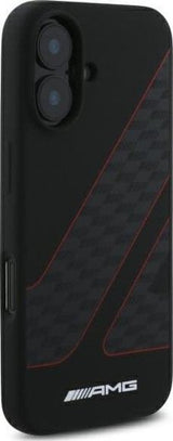 Mercedes Benz AMG Checkered Flag Pattern Case with MagSafe for iPhone 16 6.1" Black & Red - AMHMP16S2SCFR