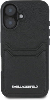 Karl Lagerfeld HC Grained PU Cardslot Metal Elong Case for iPhone 16 6.1" Black - KLHCP16SPKHPORPK