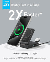 Anker MagGo 3-in-1 15W Qi2 Wireless Charging Station with Plug Black - B25M5K11