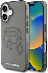 Karl Lagerfeld IML Rhinestones Karl Head Case for iPhone 16 6.1" Black - KLHCP16SHKHDCELK
