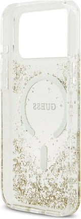 Guess Resin Bottom Glitter Case with MagSafe for iPhone 17/18 Pro Max 6.9" Clear Gold - GUHMP18XRGRGED