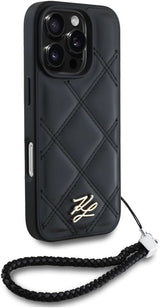 Karl Lagerfeld Quilted Initial Logo with Chain Strap Case for iPhone 16 Pro 6.3" Black - KLHCP16LPSQSKLSMSK