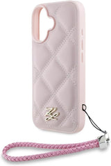 Karl Lagerfeld Quilted Initial Logo with Chain Strap Case for iPhone 16 6.1" Pink - KLHCP16SPSQSKLSMSP