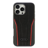 Audi Genuine Leather Hardcase with MagSafe for iPhone 16 Pro Max 6.9" Black/Red - AU-TPUPCMIP16PM-R8/D3-RD