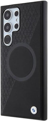 BMW Signature Leather Half Textured and Circle with MagSafe Hard Case for Samsung Galaxy S24 Ultra 6.8" Black - BMHMS24L23RTPK