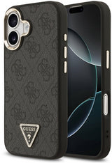 Guess PU Leather 4G Triangle Logo Gold Frame Case with MagSafe for iPhone 17 6.3" Black - GUHMP17SP4GTDGMK