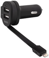 Xqisit Dual USB Car Charger with Lightning Cable MFI Black - 20426