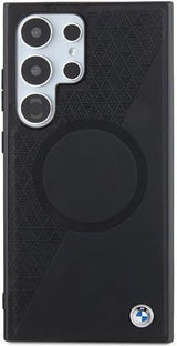 BMW Signature Leather Half Textured and Circle with MagSafe Hard Case for Samsung Galaxy S24 Ultra 6.8" Black - BMHMS24L23RTPK