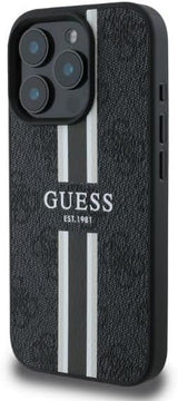 Guess Leather 4G Printed Stripes Hardcase with MagSafe for iphone 16 Pro 6.3" Black - GUHMP16LP4RPSK