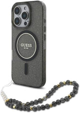 Guess IML Glitter With Pearl Strap MagSafe Case for iPhone 16 Pro Max 6.9" Black - GUHMP16XHGCRELSK