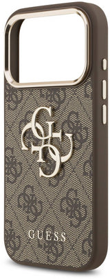 Guess PU Leather 4G Big Logo Gold Frame Case for iPhone 17 Pro Max 6.9" Brown - GUHCP17X4GMGCBR