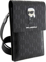 Karl Lagerfeld Saffiano Ikonik Monogram Universal Phone Pouch with Strap Black - KLWBSAKHPKK