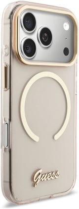 Guess IML Script Metal Logo Case with MagSafe for iPhone 17 Pro Max 6.9" Pink - GUHMP17X5HTCSMSP