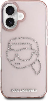 Karl Lagerfeld IML Rhinestones Karl Head Case for iPhone 16 6.1" Pink- KLHCP16SHKHDCELP