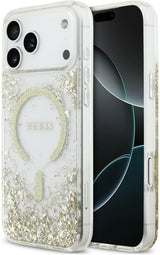 Guess Resin Bottom Glitter Case with MagSafe for iPhone 17/18 Pro Max 6.9" Clear Gold - GUHMP18XRGRGED