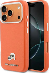 Karl Lagerfeld Karl & Choupette Head Pins Saffiano Case with MagSafe iPhone 17 Pro Max 6.9" Orange - KLHMP17X6PFKCLO