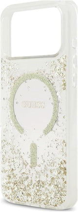 Guess Resin Bottom Glitter Case with MagSafe for iPhone 17/18 Pro Max 6.9" Clear Gold - GUHMP18XRGRGED