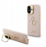 Guess PU Grained 4G Logo Stand Camera Frame Case for iPhone 16 6.1" Pink - GUHCP16SPCS4GSP
