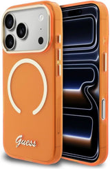 Guess IML Script Metal Logo Case with MagSafe for iPhone 17 Pro Max 6.9" Orange - GUHMP17X5HTCSMSO