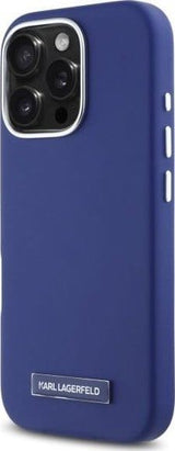 Karl Lagerfeld FW Metal Plate Case with MagSafe for iPhone 16 Pro Max 6.9" Case Blue - KLHMP16XPGMSRPB