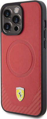 Ferrari Carbon Hard Case Metal Logo with MagSafe for iphone 15 Pro Max 6.7" Red - FEHMP15XPTER