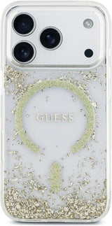 Guess Resin Bottom Glitter Case with MagSafe for iPhone 17/18 Pro 6.3" Clear Gold - GUHMP18LRGRGED