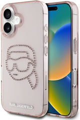 Karl Lagerfeld IML Rhinestones Karl Head Case for iPhone 16 6.1" Pink- KLHCP16SHKHDCELP