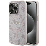 Guess 4G Collection Leather Metal Logo with MagSafe Hard Case for iphone 15 Pro 6.1" Pink - GUHMP15LG4GFRP