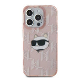 Karl Lagerfeld IML Choupette Head & Monogram Case for iPhone 15 Pro Max 6.7" Pink - KLHCP15XHKLPCHP