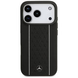 Mercedes Leather Star Pattern Stripes Case with MagSafe for iPhone 17 Pro 6.3" Black - MEHMP17L25RPSLKH