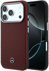 Mercedes Leather Semi Wrap Wood Effect Case with MagSafe for iPhone 17/18 Pro Max 6.9" Burgundy - MEHMP18X25PFWWPR