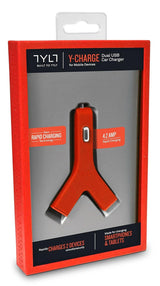 Tylt Y-Charge 4.2 Amp Red In Car Charger with 2 x 2.1A USB Ports YCHG42RD-T