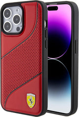 Ferrari Hard Case Perforated Waves Metal Logo for iphone 15 Pro Max 6.7" Red - FEHCP15XPWAR