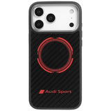 Audi RSQ Carbon Fiber Sports Red Circle Hardcase with MagSafe for iPhone 17 Pro Max 6.9" Black/Red - AUS-TPUPCMIP17PM-RSQ/D5-BK