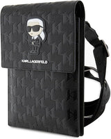 Karl Lagerfeld Saffiano Ikonik Monogram Universal Phone Pouch with Strap Black - KLWBSAKHPKK