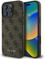 Guess Leather 4G Classic Logo Hardcase with MagSafe for iphone 16 Pro 6.3" Brown - GUHCP16LG4GFBR