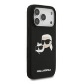 Karl Lagerfeld Liquid Silicone Karl and Choupette Head Case for iPhone 17 Pro 6.3" Black - KLHMP17LSKCHPPLK