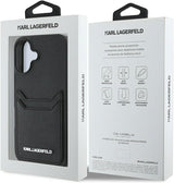 Karl Lagerfeld HC Grained PU Cardslot Metal Elong Case for iPhone 16 6.1" Black - KLHCP16SPKHPORPK