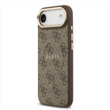 Guess PU Leather 4G Gold Frame Case with MagSafe for iPhone 17 Air 6.5" Brown - GUHMP17MP4MSEGCW