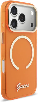 Guess IML Script Metal Logo Case with MagSafe for iPhone 17 Pro 6.3" Orange - GUHMP17L5HTCSMSO