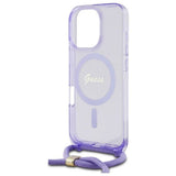 Guess Crossbody Cord Script Case with MagSafe for iPhone 16 Pro 6.3" Purple - GUHMP16LHCTSGNSU
