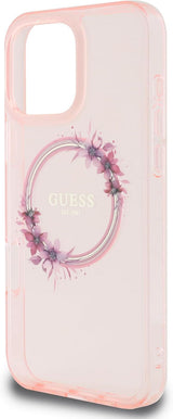 Guess IML Flowers Wreath Case with MagSafe for iPhone 16 Pro Max 6.9" Pink - GUHMP16XHFWFCP