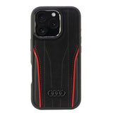 Audi Genuine Leather Hardcase with MagSafe for iPhone 16 Pro 6.3" Black/Red - AU-TPUPCMIP16P-R8/D3-RD