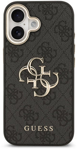Guess PU Leather 4G Big Logo Gold Frame Case for iPhone 17 6.3" Black - GUHCP17S4GMGCGR