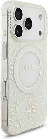 Guess IML Flowers Electro Pearl Strap MagSafe Case for iPhone 17/18 Pro 6.3" White - GUHMP18LHCPOFPH