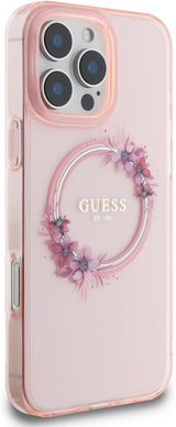 Guess IML Flowers Wreath Case with MagSafe for iPhone 16 Pro Max 6.9" Pink - GUHMP16XHFWFCP