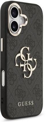 Guess PU Leather 4G Big Logo Gold Frame Case for iPhone 17 6.3" Black - GUHCP17S4GMGCGR